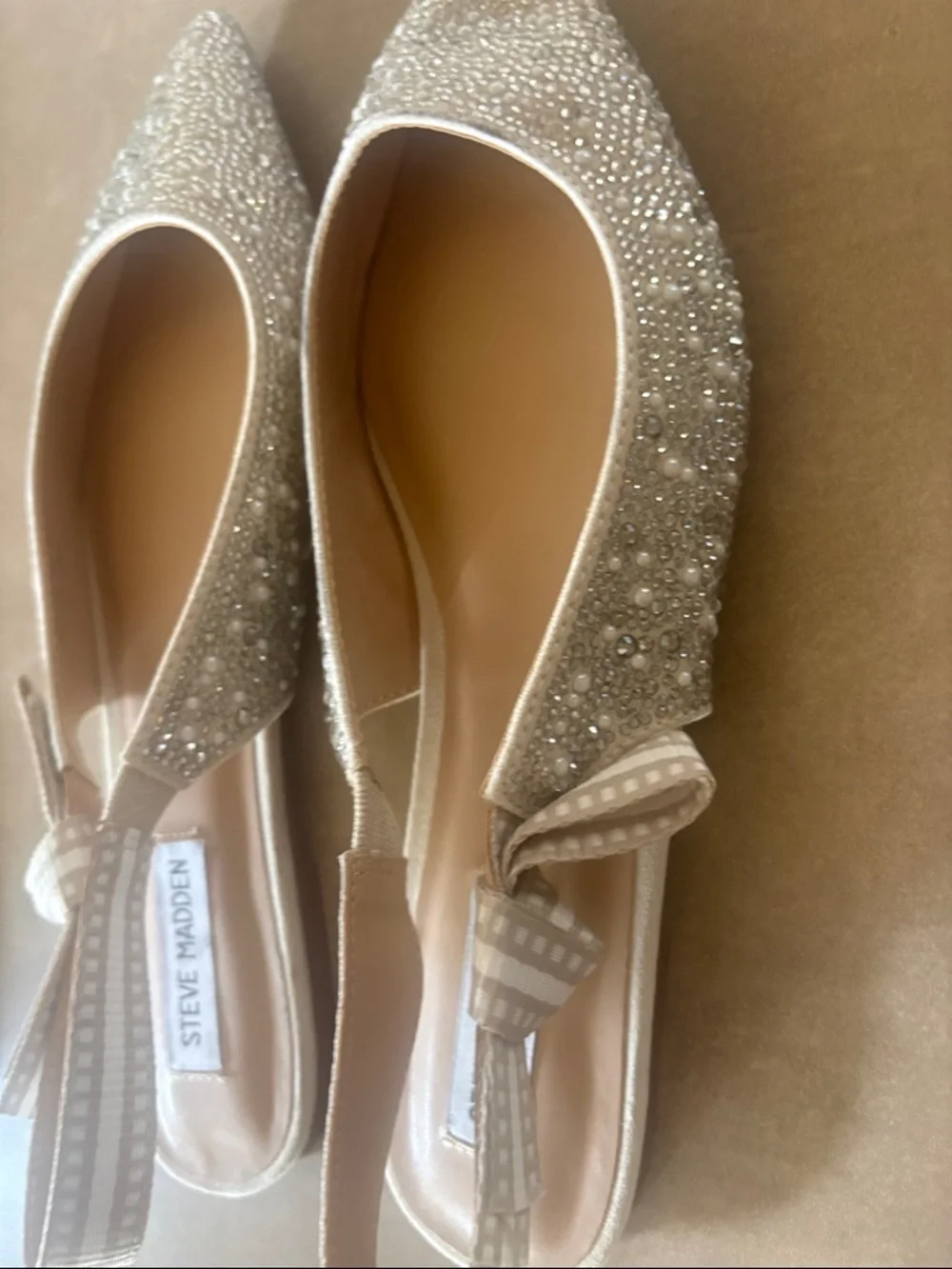 Steve Madden Silver Crystal Embellished Pointed Slingback Flats - Picture 5 of 5